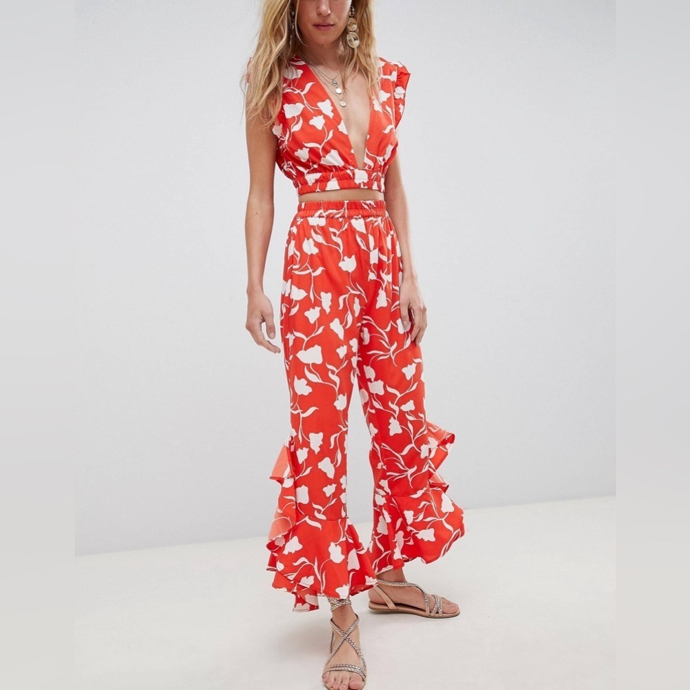 ASOS Red & White Floral Ruffle Crop Camisole